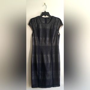 Worth New York, Navy Mesh Dress with nude lining, size 10
